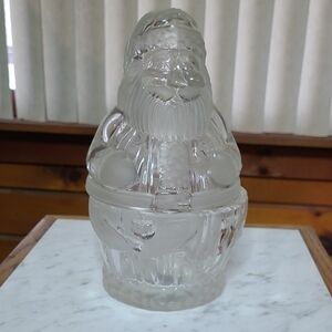 Clear Glass Santa Figurine Cookie Jar (111)